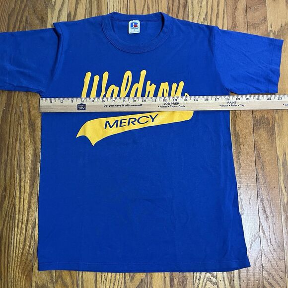 Vintage Russell Athletic Waldron Mercy Blue T-Shirt Sz Small 1990’s Made In USA - Picture 3 of 5